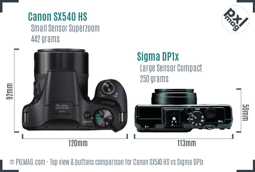 Canon SX540 HS vs Sigma DP1x top view buttons comparison