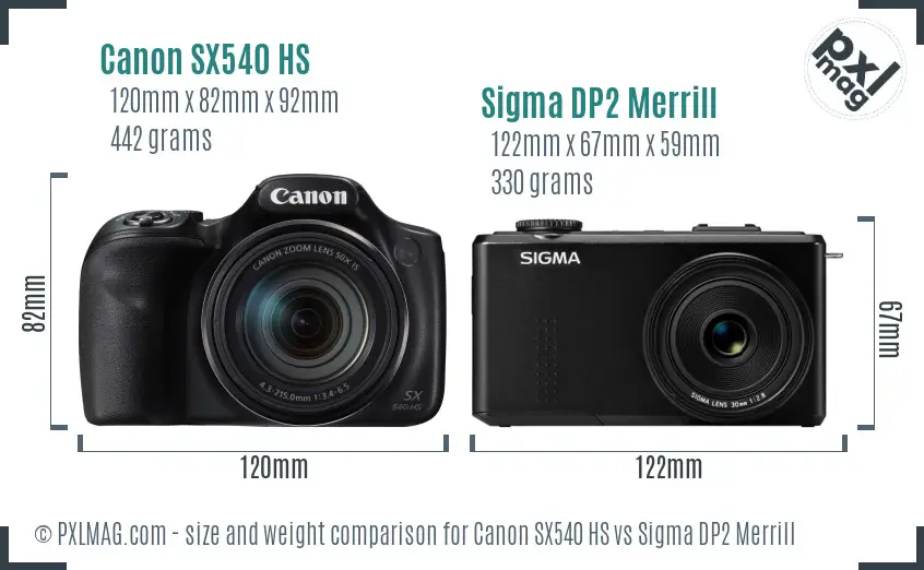Canon SX540 HS vs Sigma DP2 Merrill size comparison