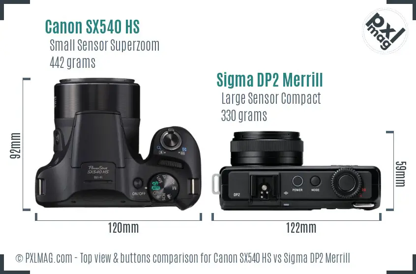 Canon SX540 HS vs Sigma DP2 Merrill top view buttons comparison