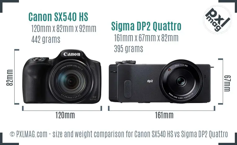 Canon SX540 HS vs Sigma DP2 Quattro size comparison