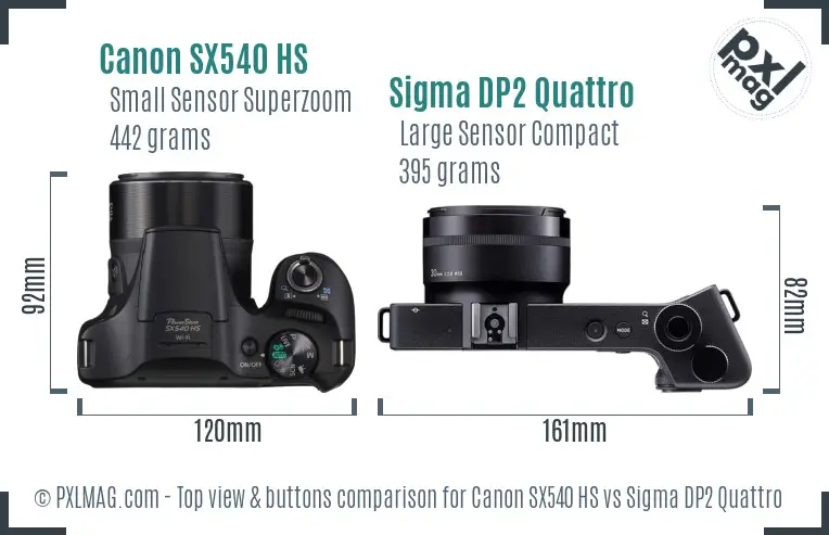 Canon SX540 HS vs Sigma DP2 Quattro top view buttons comparison