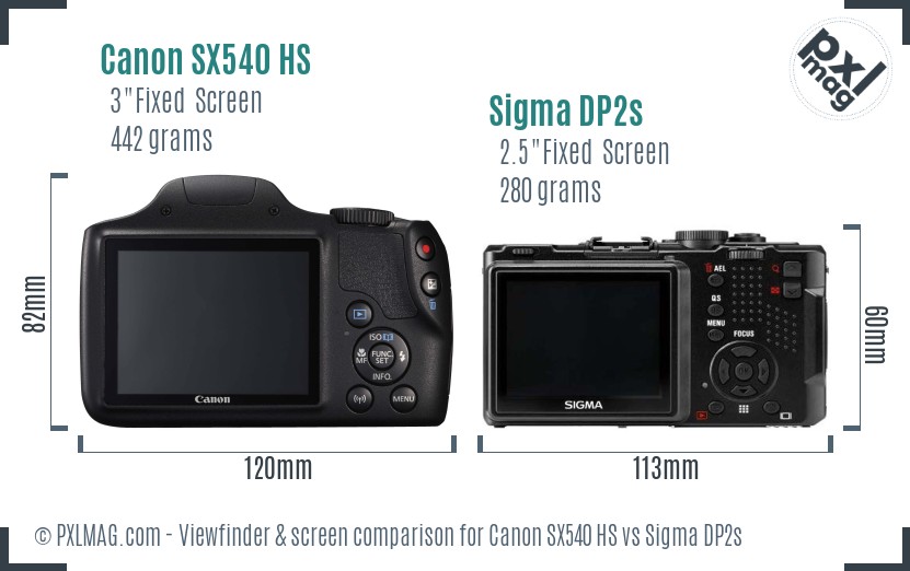 Canon SX540 HS vs Sigma DP2s Screen and Viewfinder comparison