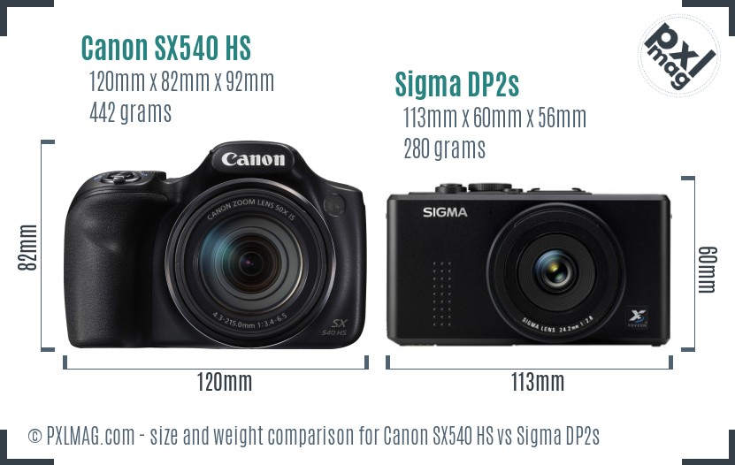 Canon SX540 HS vs Sigma DP2s size comparison