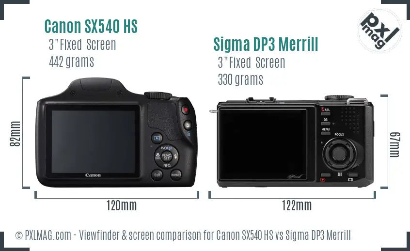 Canon SX540 HS vs Sigma DP3 Merrill Screen and Viewfinder comparison