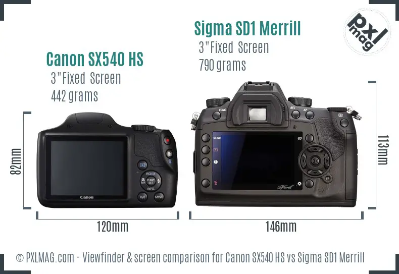 Canon SX540 HS vs Sigma SD1 Merrill Screen and Viewfinder comparison