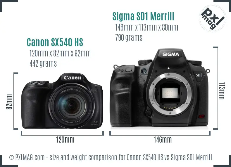 Canon SX540 HS vs Sigma SD1 Merrill size comparison