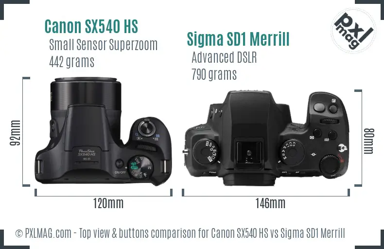 Canon SX540 HS vs Sigma SD1 Merrill top view buttons comparison