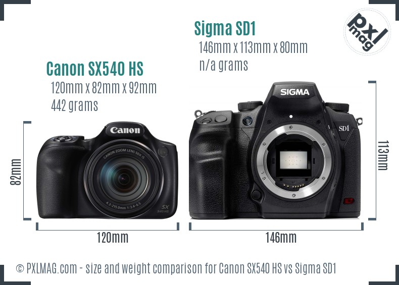 Canon SX540 HS vs Sigma SD1 size comparison