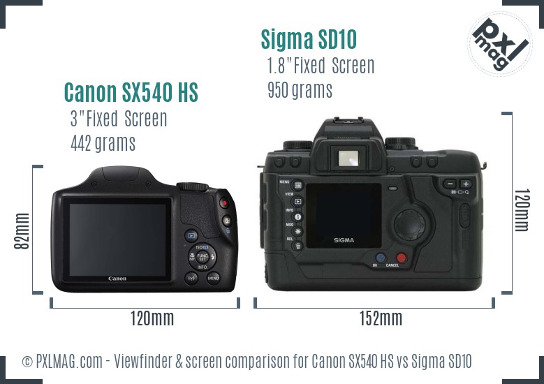 Canon SX540 HS vs Sigma SD10 Screen and Viewfinder comparison