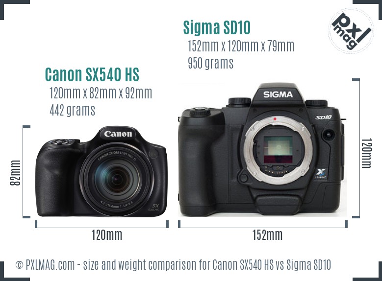 Canon SX540 HS vs Sigma SD10 size comparison