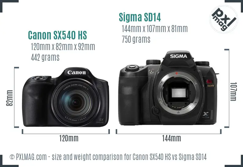 Canon SX540 HS vs Sigma SD14 size comparison