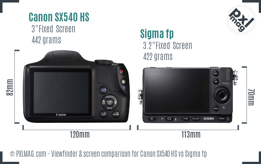 Canon SX540 HS vs Sigma fp Screen and Viewfinder comparison