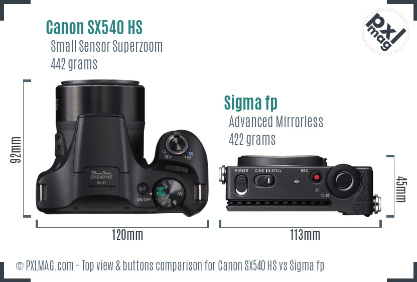 Canon SX540 HS vs Sigma fp top view buttons comparison