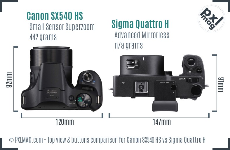 Canon SX540 HS vs Sigma Quattro H top view buttons comparison