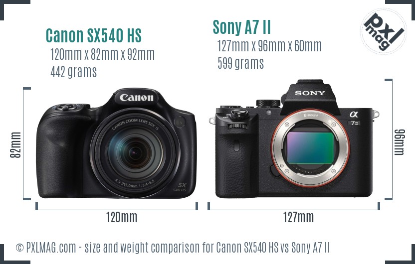 Canon SX540 HS vs Sony A7 II size comparison
