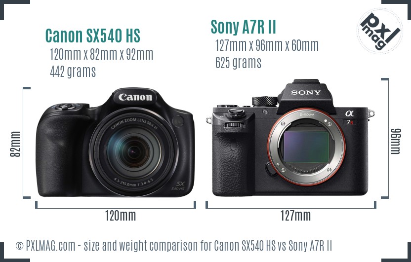 Canon SX540 HS vs Sony A7R II size comparison