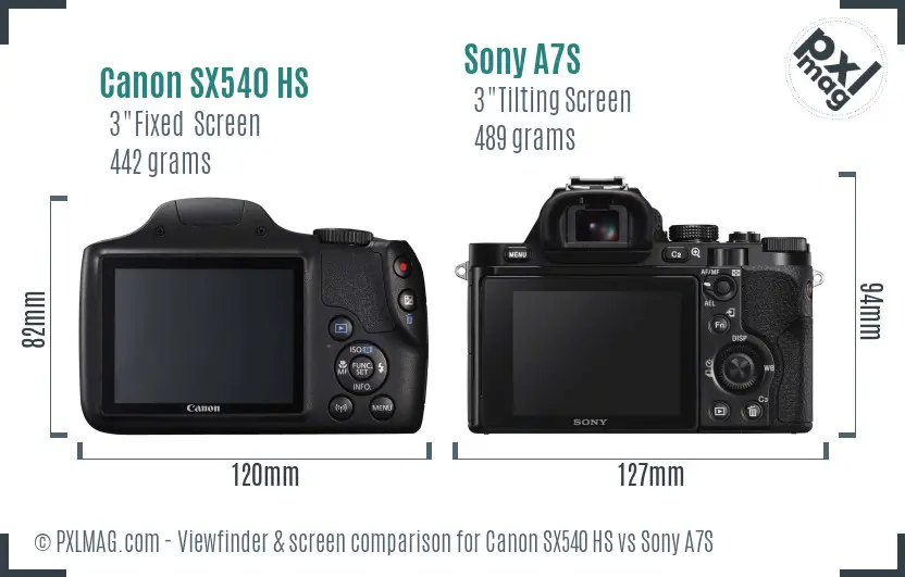 Canon SX540 HS vs Sony A7S Screen and Viewfinder comparison