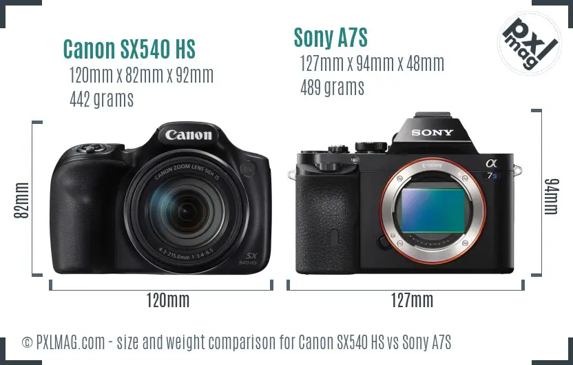 Canon SX540 HS vs Sony A7S size comparison