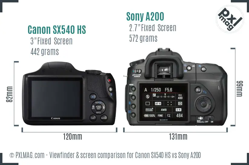 Canon SX540 HS vs Sony A200 Screen and Viewfinder comparison Canon SX540 HS vs Sony A200 Screen and Viewfinder comparison