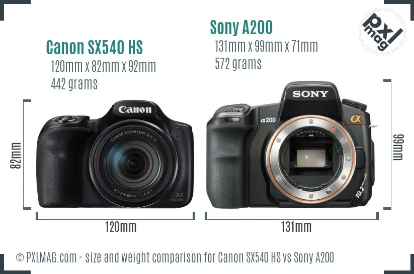 Canon SX540 HS vs Sony A200 size comparison Canon SX540 HS vs Sony A200 size comparison