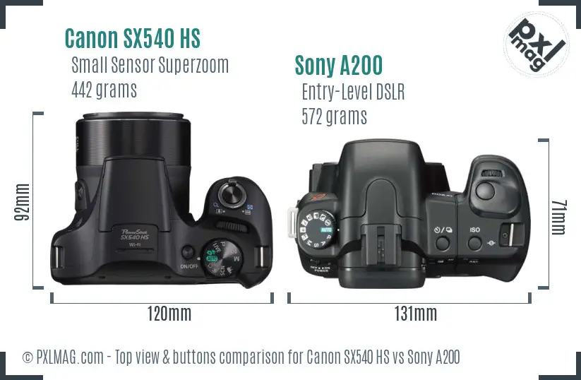 Canon SX540 HS vs Sony A200 top view buttons comparison Canon SX540 HS vs Sony A200 top view buttons comparison