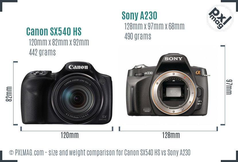 Canon SX540 HS vs Sony A230 size comparison Canon SX540 HS vs Sony A230 size comparison
