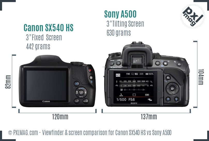 Canon SX540 HS vs Sony A500 Screen and Viewfinder comparison