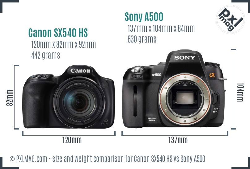 Canon SX540 HS vs Sony A500 size comparison