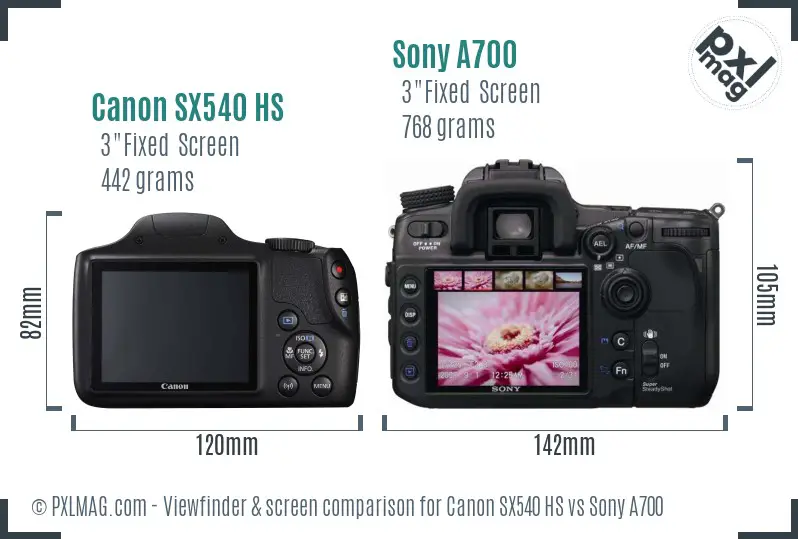 Canon SX540 HS vs Sony A700 Screen and Viewfinder comparison