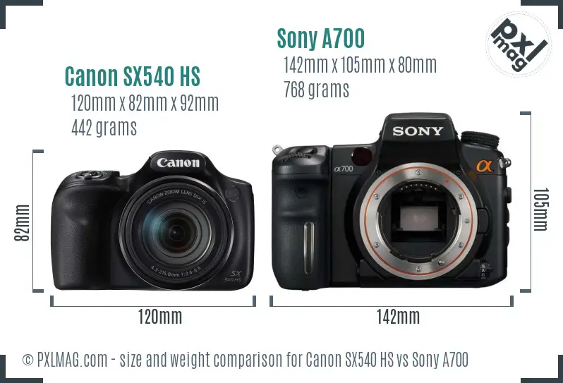 Canon SX540 HS vs Sony A700 size comparison