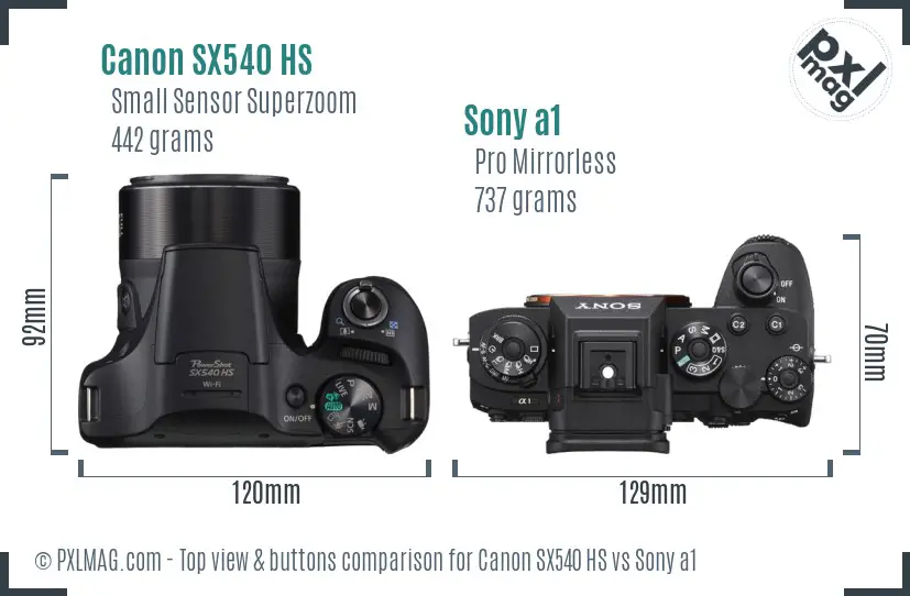 Canon SX540 HS vs Sony a1 top view buttons comparison Canon SX540 HS vs Sony a1 top view buttons comparison