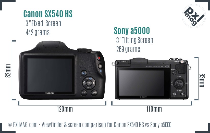 Canon SX540 HS vs Sony a5000 Screen and Viewfinder comparison