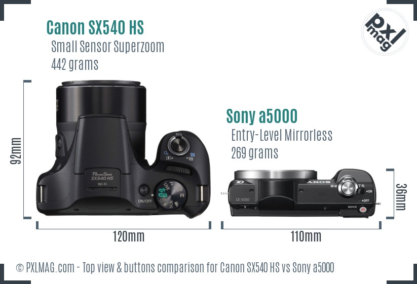 Canon SX540 HS vs Sony a5000 top view buttons comparison