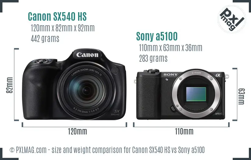 Canon SX540 HS vs Sony a5100 size comparison Canon SX540 HS vs Sony a5100 size comparison