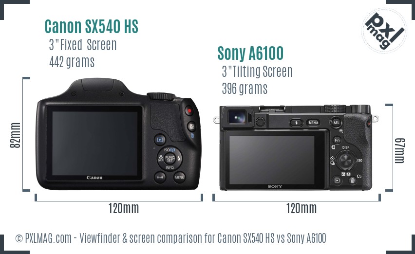 Canon SX540 HS vs Sony A6100 Screen and Viewfinder comparison