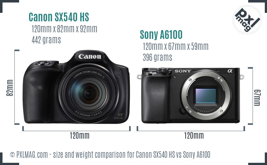 Canon SX540 HS vs Sony A6100 size comparison