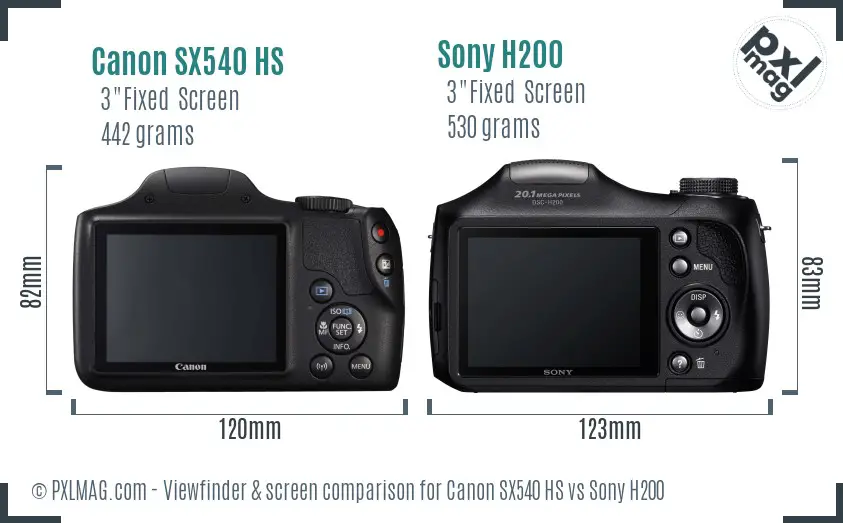 Canon SX540 HS vs Sony H200 Screen and Viewfinder comparison