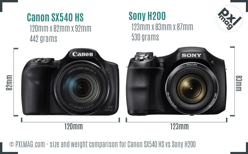 Canon SX540 HS vs Sony H200 size comparison