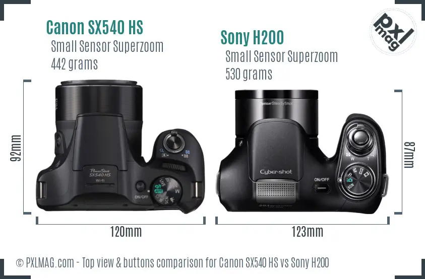 Canon SX540 HS vs Sony H200 top view buttons comparison