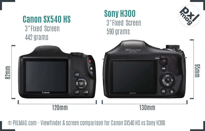 Canon SX540 HS vs Sony H300 Screen and Viewfinder comparison