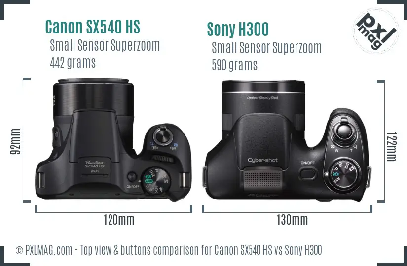 Canon SX540 HS vs Sony H300 top view buttons comparison