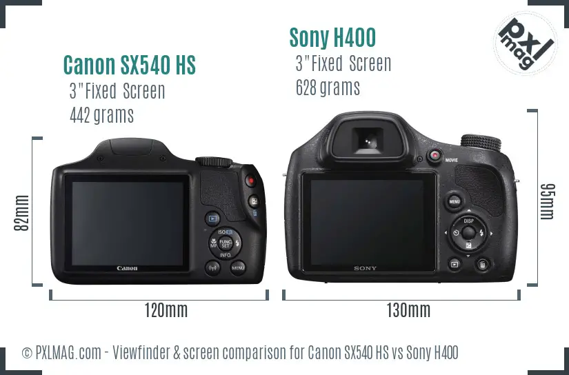 Canon SX540 HS vs Sony H400 Screen and Viewfinder comparison