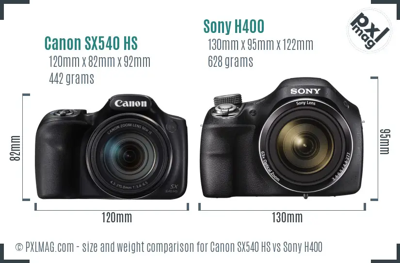 Canon SX540 HS vs Sony H400 size comparison