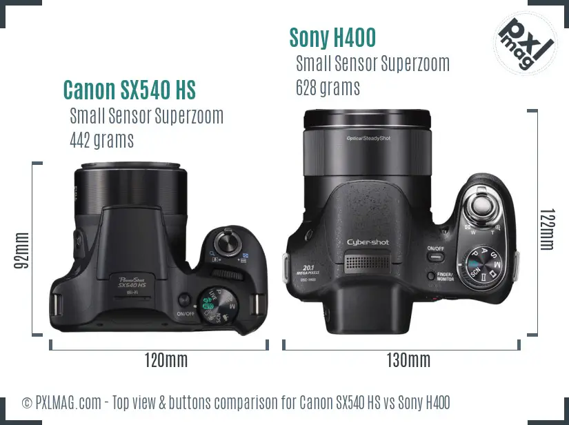 Canon SX540 HS vs Sony H400 top view buttons comparison