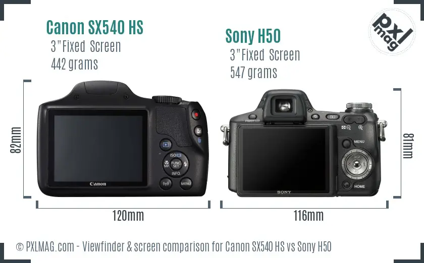 Canon SX540 HS vs Sony H50 Screen and Viewfinder comparison