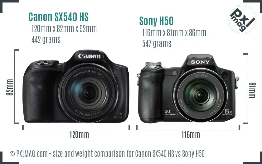 Canon SX540 HS vs Sony H50 size comparison
