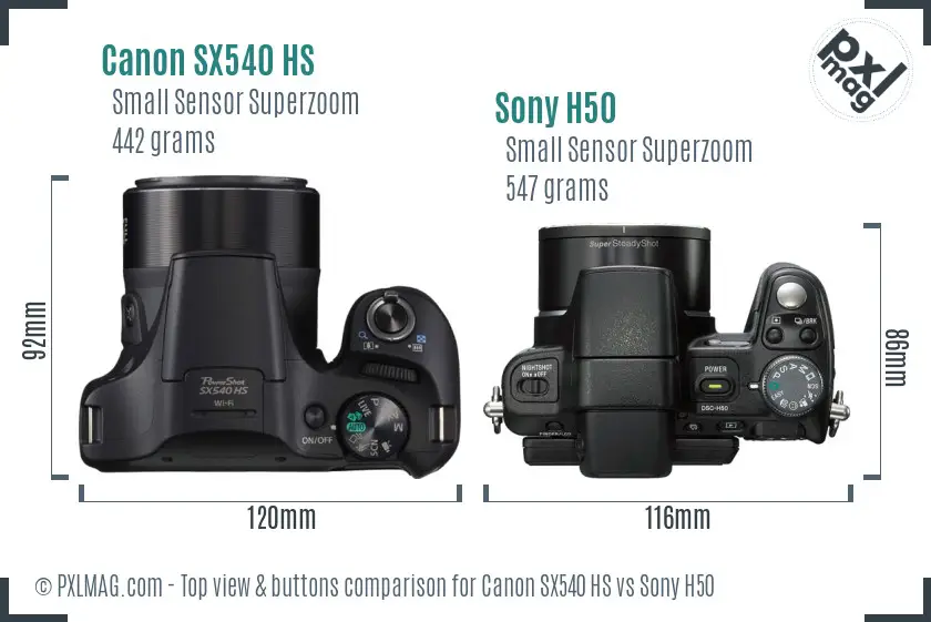 Canon SX540 HS vs Sony H50 top view buttons comparison