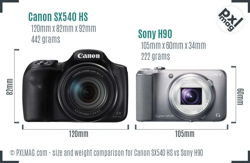 Canon SX540 HS vs Sony H90 size comparison Canon SX540 HS vs Sony H90 size comparison