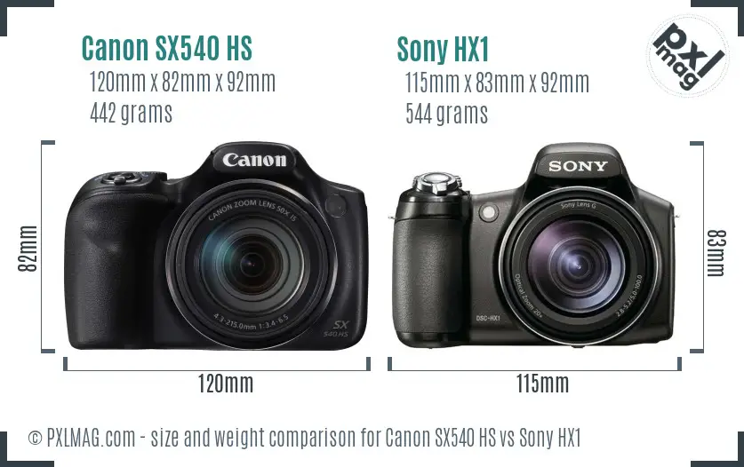 Canon SX540 HS vs Sony HX1 size comparison