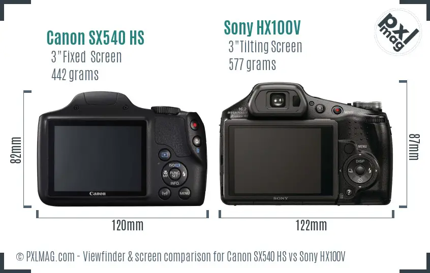 Canon SX540 HS vs Sony HX100V Screen and Viewfinder comparison